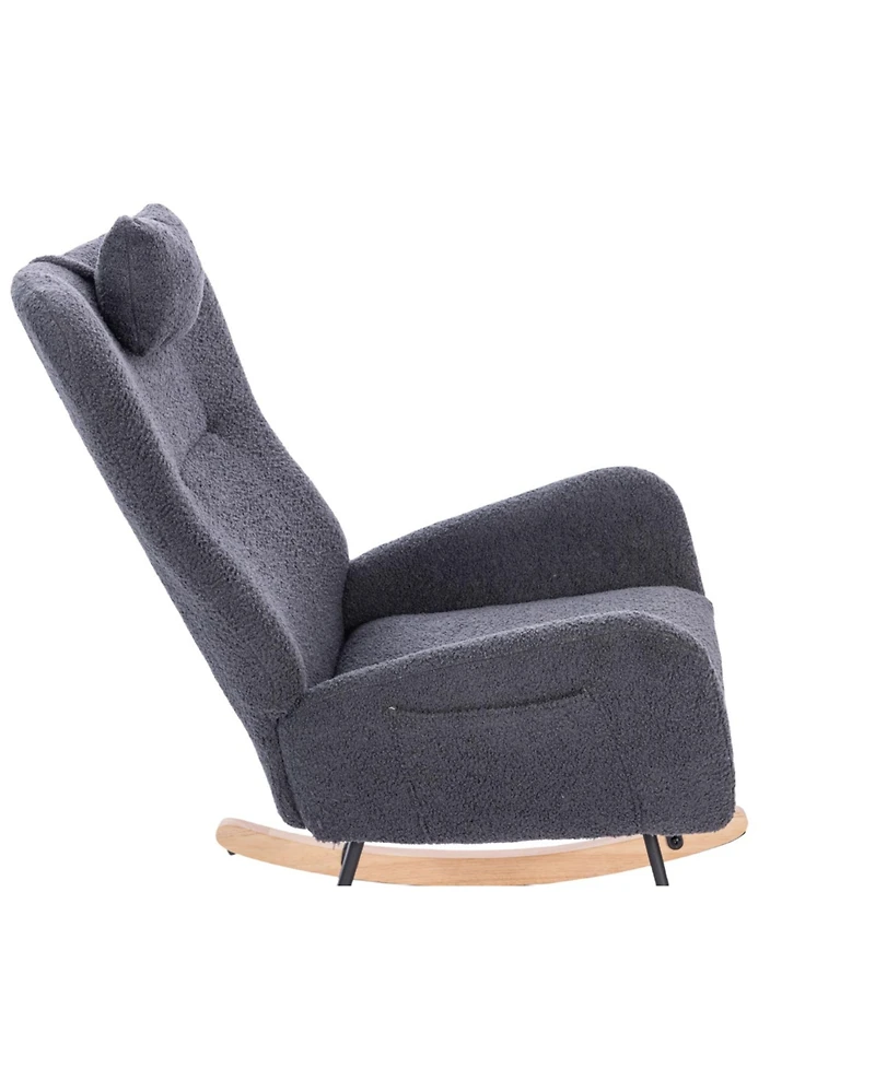 Streamdale Furniture Teddy Upholstered Nursery Rocking Chair for Living Room Bedroom(Dark Grey Teddy)
