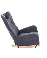 Streamdale Furniture Teddy Upholstered Nursery Rocking Chair for Living Room Bedroom(Dark Grey Teddy)