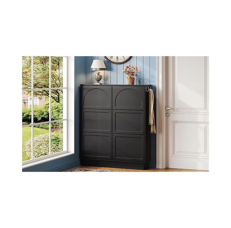 Streamdale Furniture Modern Narrow Shoe Cabinet - Cream & Black