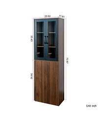 Streamdale Furniture 70.87" Display Cabinet, 4-Tier Pull-Out Shelf, 2 Glass Doors, Modern Bookshelf