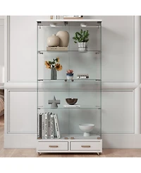 Streamdale Furniture White Glass Display Cabinet w/ Drawers & Led Lights