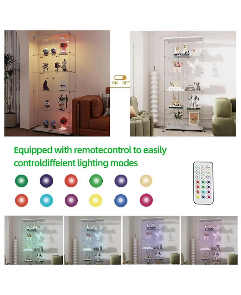 Streamdale Furniture Streamdale White Tempered Glass Display Cabinet with Lights & Locks