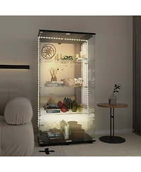 Streamdale Furniture Tempered Glass Display Cabinet w/ Led, Lock, Mirror Back - Black