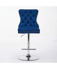 Streamdale Furniture Streamdale Chrome Swivel Velvet Barstools, Adjustable Height, Tufted, Set of 2