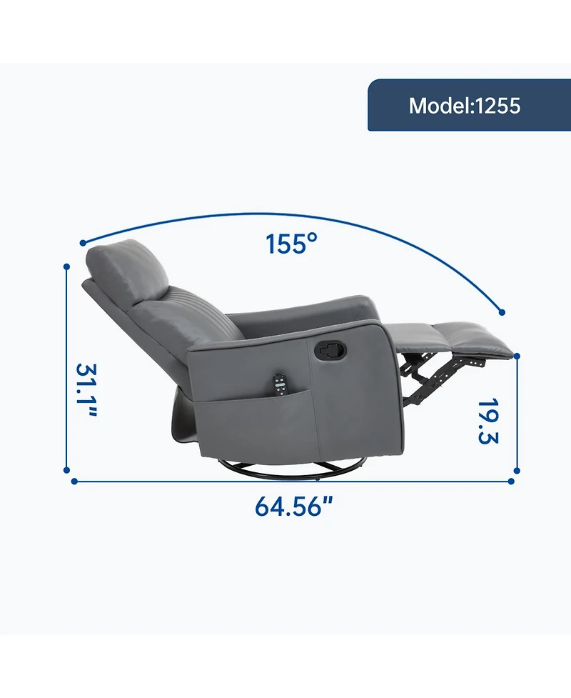 Streamdale Furniture Grey Faux Leather Massage Recliner Rocker Swivel Chair
