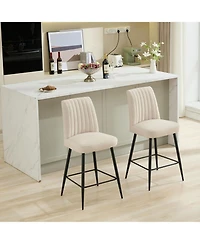 Streamdale Furniture Beige Velvet Bar Chairs Set of 2 Adjustable Iron Feet