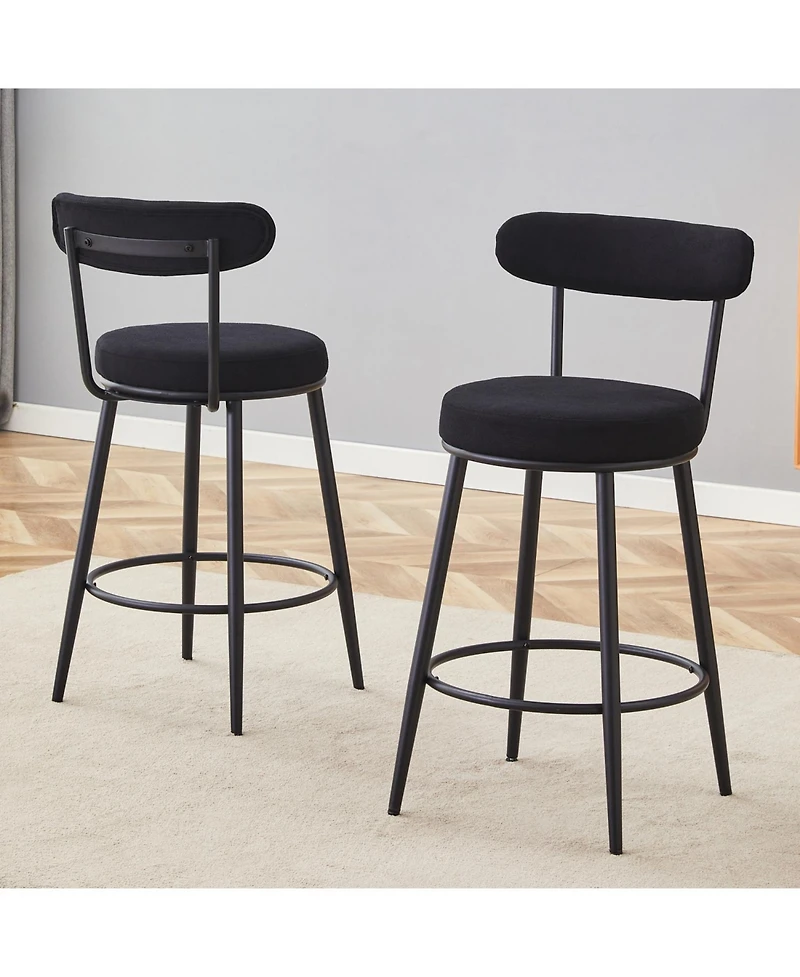 Streamdale Furniture Ergonomic High Leg Bar Chairs - Black Fabric 35.5" - 2 Pack