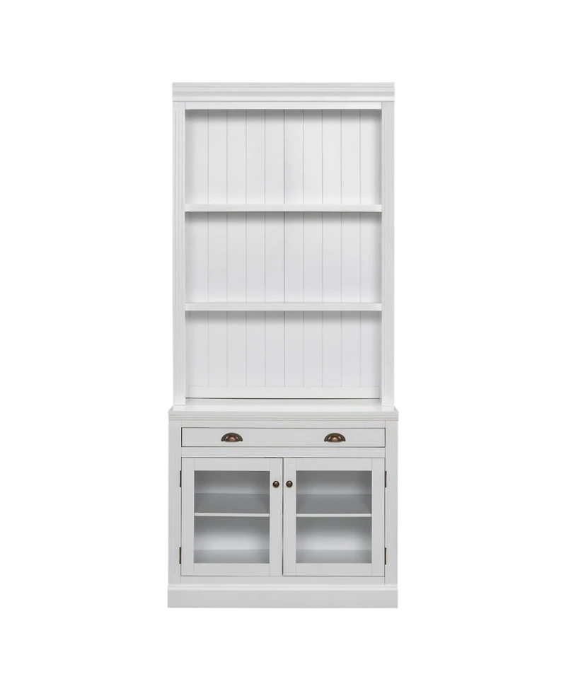 Streamdale Modern Bookcase with Glass Doors & Drawer, 83.4" Tall, White