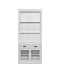 Streamdale Modern Bookcase with Glass Doors & Drawer, 83.4" Tall, White