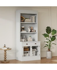 Streamdale Modern Bookcase with Glass Doors & Drawer, 83.4" Tall, White