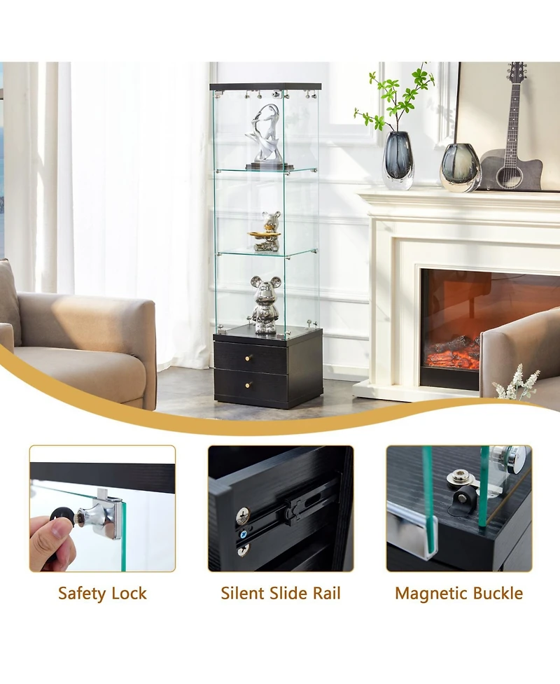 Streamdale Furniture American Glass Display Cabinet - Tempered Glass, Soft-Close Drawer, 3 Shelves