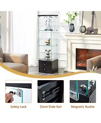 Streamdale Furniture American Glass Display Cabinet - Tempered Glass, Soft-Close Drawer, 3 Shelves