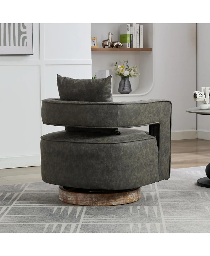 Streamdale Furniture Swivel Accent Barrel Chair with Weathered Base, 29.1"W