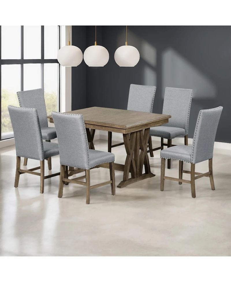 Streamdale Furniture Streamdale Mid-Century Extendable Dining Set, Solid Wood, 6 Seats, Golden Brown