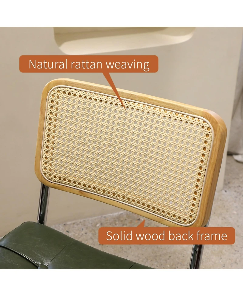 Streamdale Furniture Faux Leather Rattan Dining Chairs, Chrome Legs, Green, Set of 2