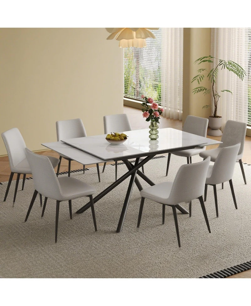 Streamdale Furniture Streamdale Retractable Sintered Stone Dining Table Set (Table + 8 Chairs