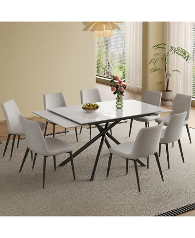 Streamdale Furniture Streamdale Retractable Sintered Stone Dining Table Set (Table + 8 Chairs