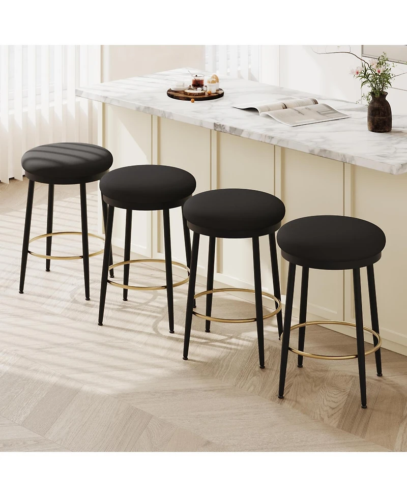 Streamdale Furniture Modern Counter Stools (4), 24.75", Black w/Iron Frame, Cushions