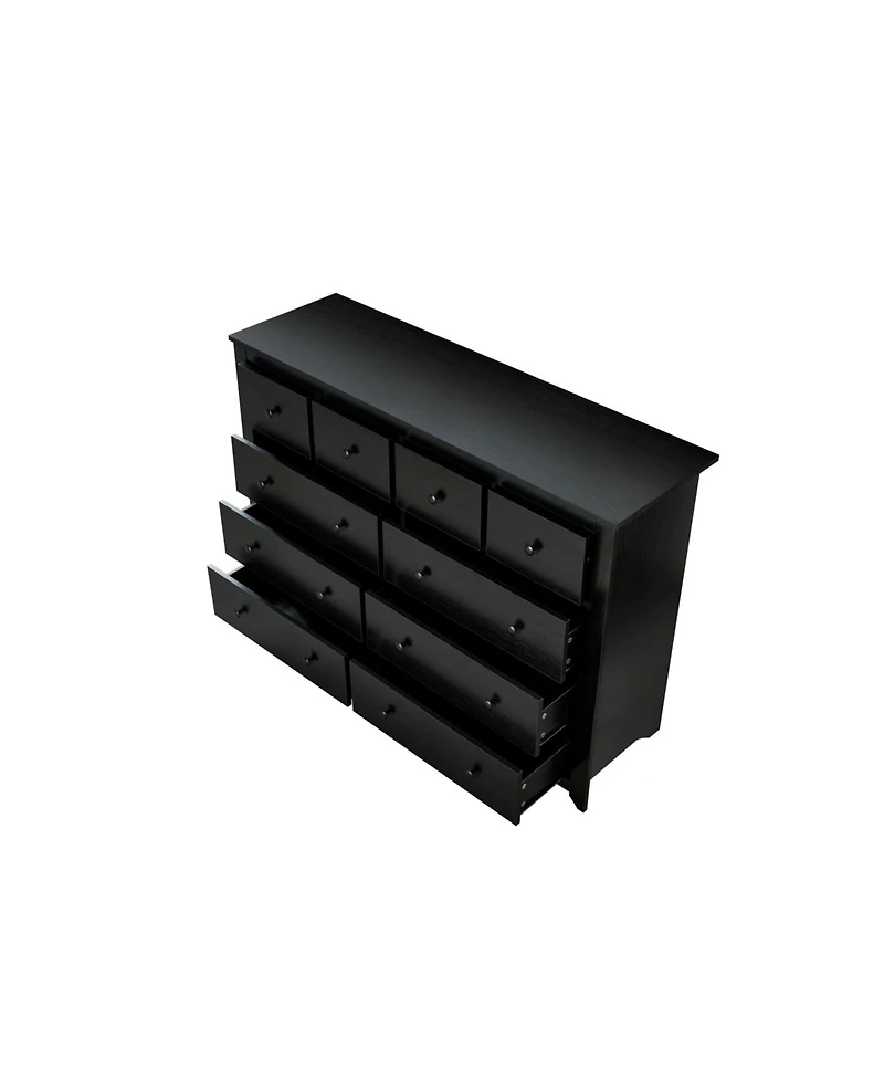 Streamdale Furniture Black 10-Drawer Dresser - Wide Chest, Sturdy & Safe