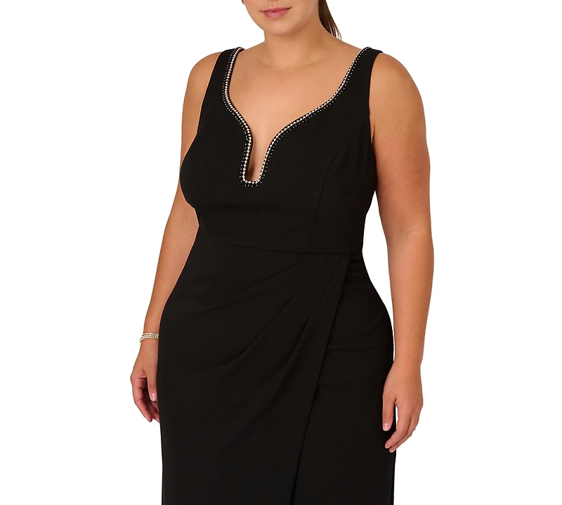 Adrianna Plus Embellished Crepe Gown