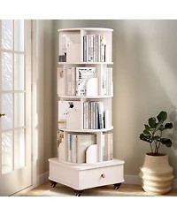 Streamdale Furniture Rotating 5-Tier Corner Bookshelf with Drawer (White)