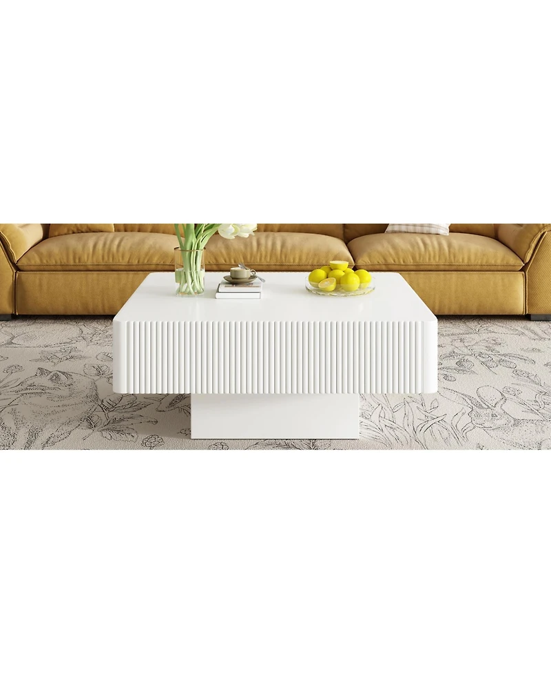 Streamdale Furniture Elegant Square Fluted Coffee Table, Modern Drum End Table