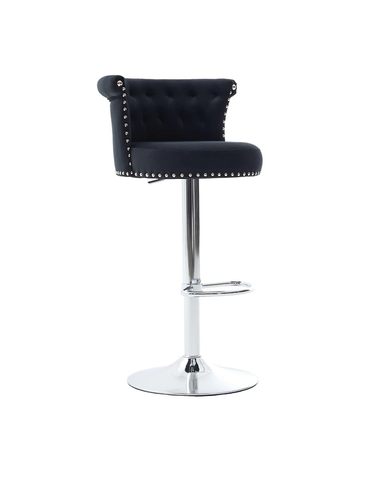 Streamdale Furniture Streamdale Velvet Bar Stool, Adjustable Swivel, Silver Legs