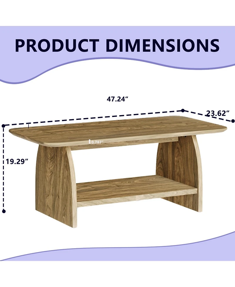 Streamdale Furniture 47" Modern Double-Layer Coffee Table with Storage