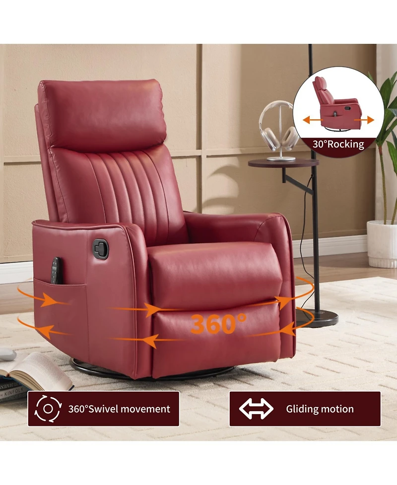 Streamdale Furniture Faux Leather Massage Recliner Rocker Swivel Chair