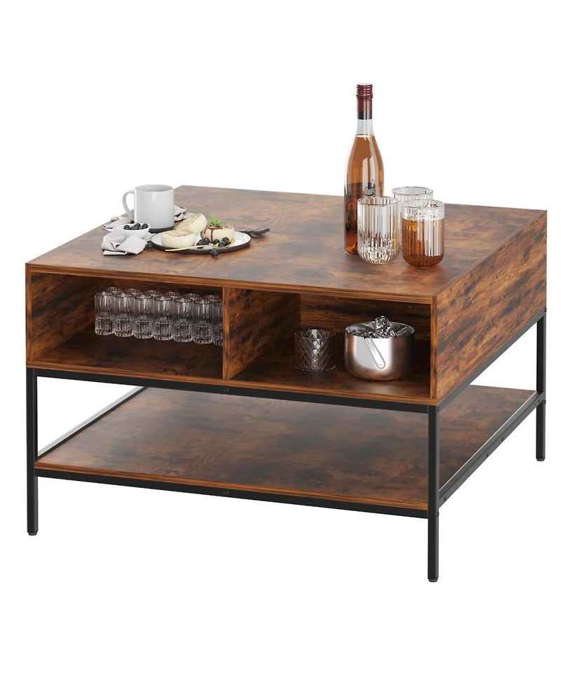 Streamdale Furniture Flip-Top Coffee Table - Dark Walnut & Black Metal - Lift-Top w/ Storage