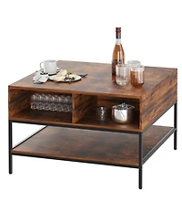 Streamdale Furniture Flip-Top Coffee Table - Dark Walnut & Black Metal - Lift-Top w/ Storage