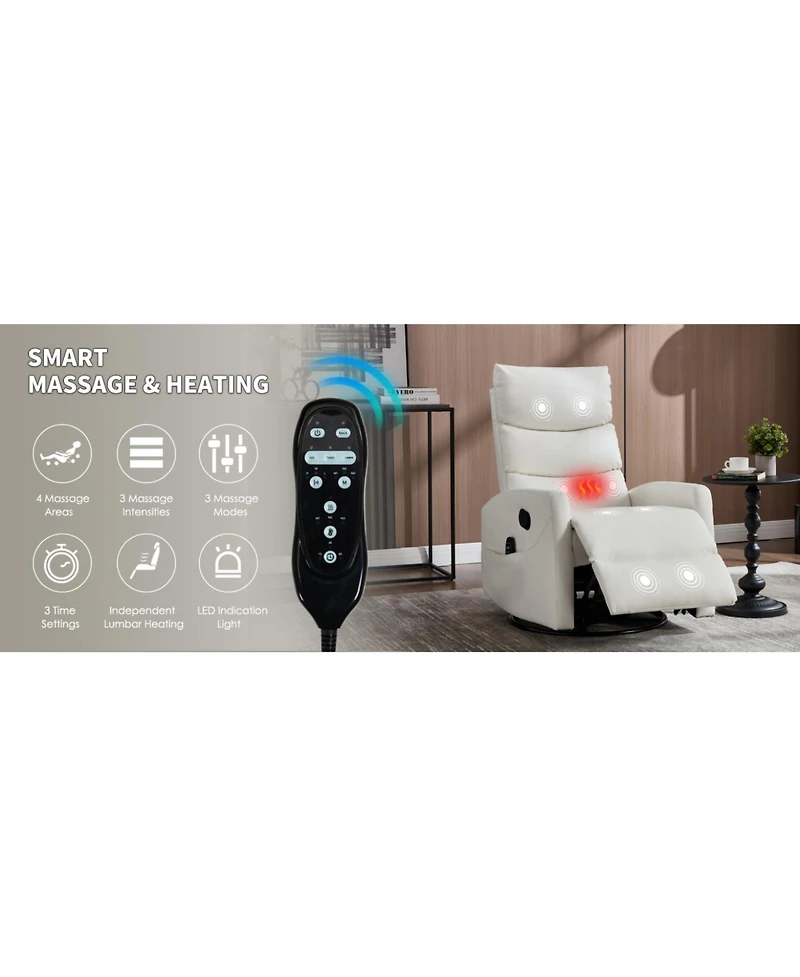 Streamdale Furniture Streamdale White Fabric Heat Massage Rocker Recliner