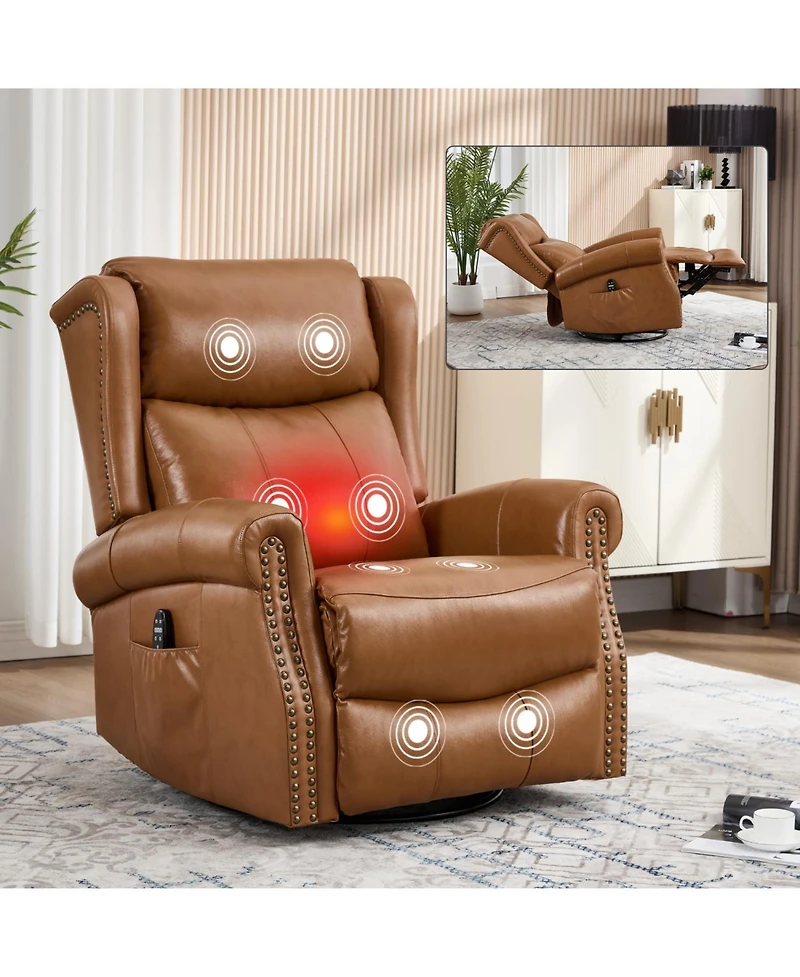 Streamdale Furniture Streamdale Leather Heat Massage Rocker Recliner