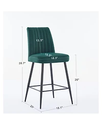 Streamdale Furniture Streamdale Velvet Green Bar Chairs Set of 2 Adjustable Iron Feet