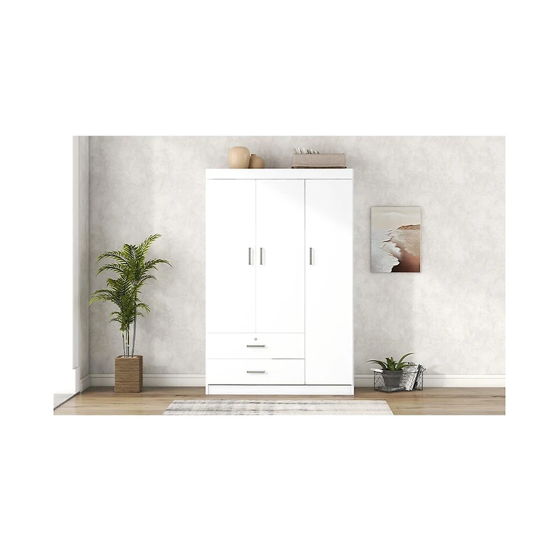 Streamdale 3-Door Wardrobe with 2 Drawers, White