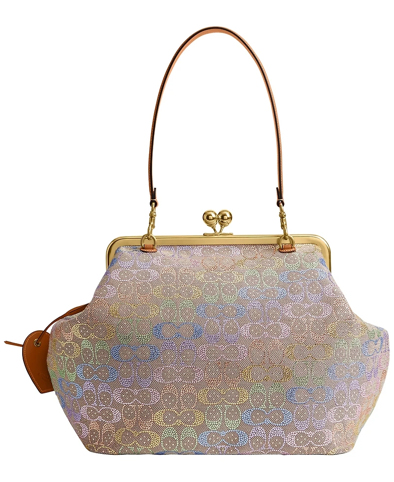 Coach Crystal Signature Jacquard Kisslock Frame Medium Shoulder Bag
