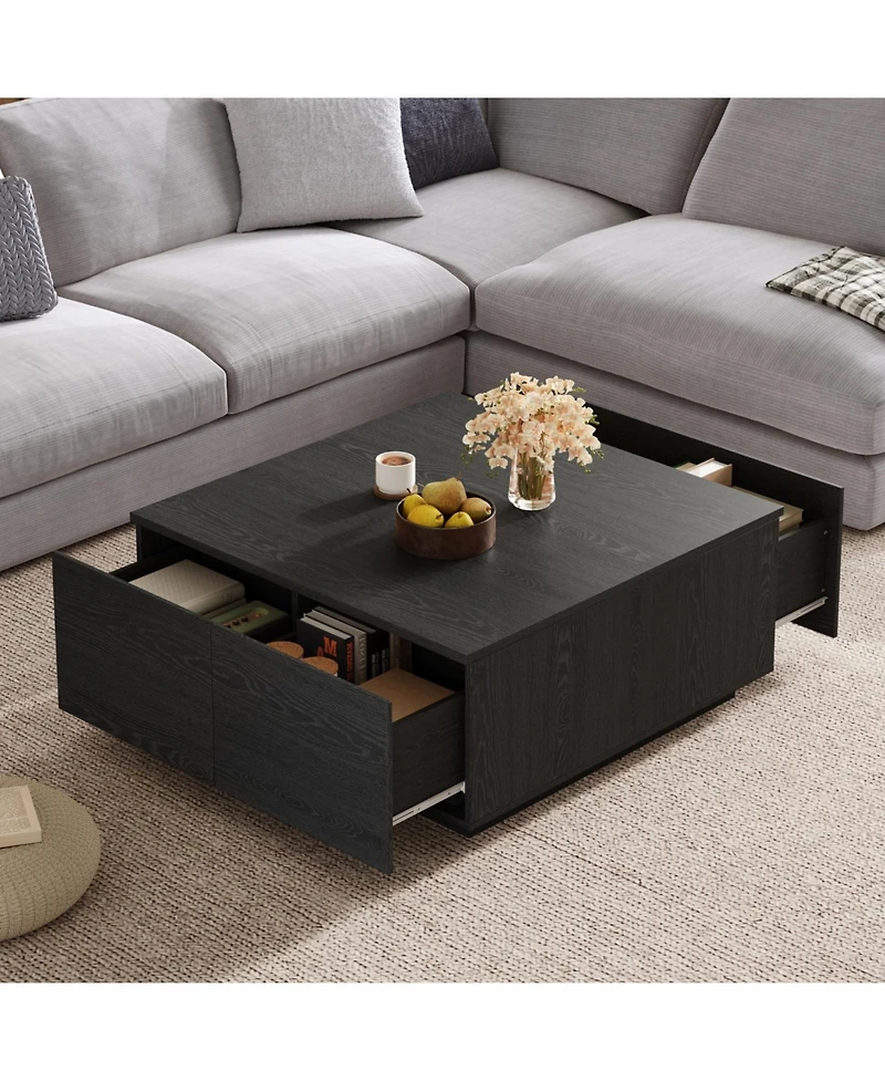 Streamdale Furniture 33.25" Square Coffee Table with 4 Drawers