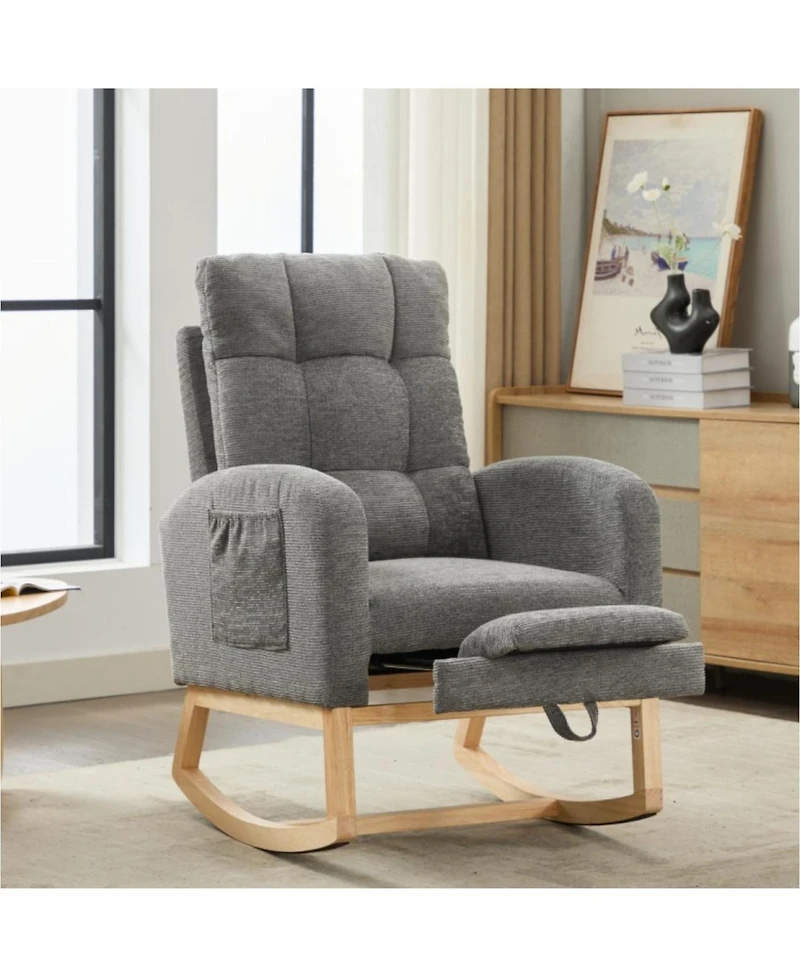 Streamdale Furniture Modern Rocking Chair with Wood Legs & Adjustable Footrest