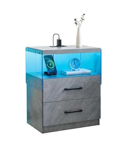 Streamdale Led Nightstand with 2 Drawers - Grey