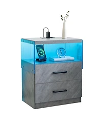 Streamdale Led Nightstand with 2 Drawers - Grey