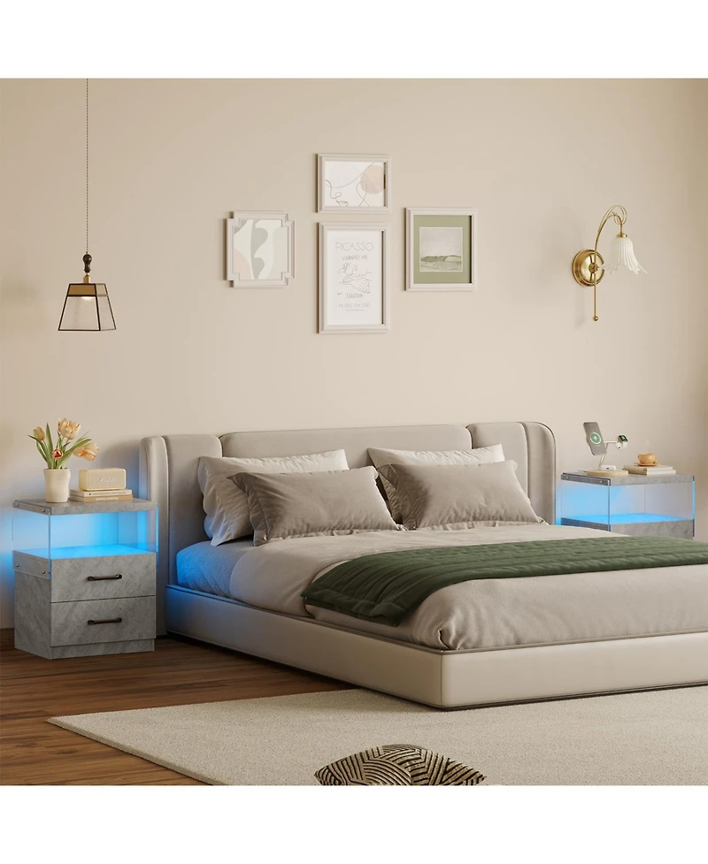 Streamdale Led Nightstand with 2 Drawers - Grey