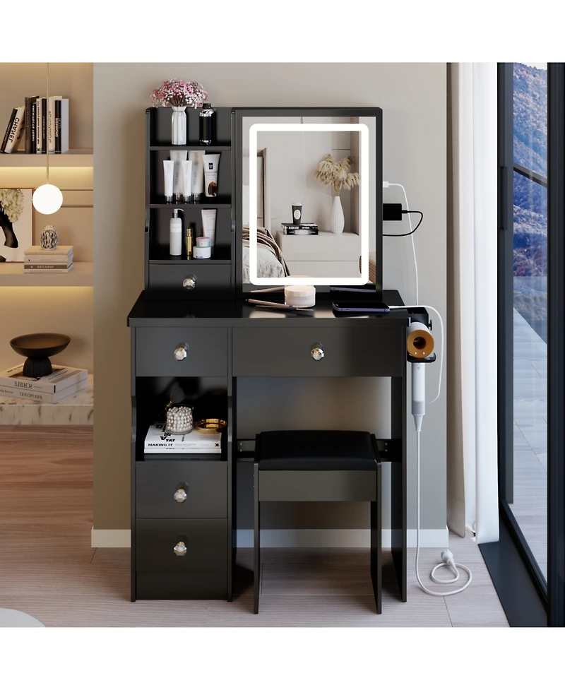 Streamdale Furniture 29.2" Vanity Table Led Mirror Power Stool