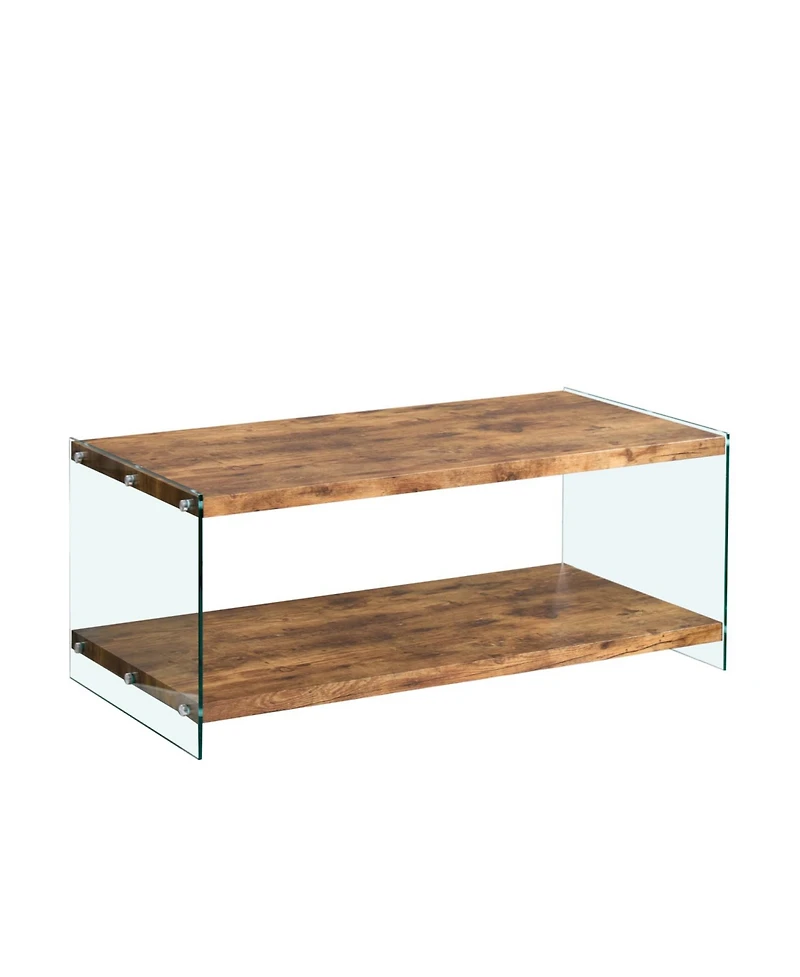 Streamdale Furniture Streamdale Mdf CoffeeTable, Small Tea Table, Walnut Tempered Glass Sofa Table