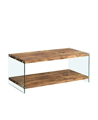 Streamdale Furniture Streamdale Mdf CoffeeTable, Small Tea Table, Walnut Tempered Glass Sofa Table