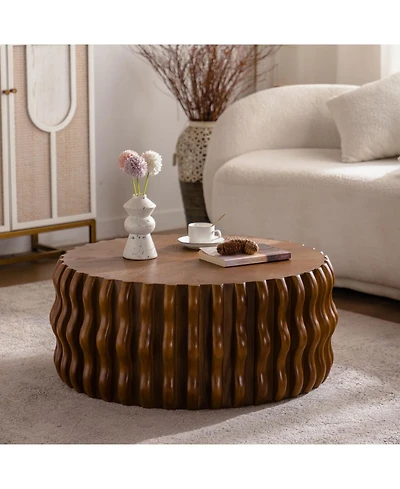 Streamdale Drum Fluted Coffee Table - Modern Round Center Table