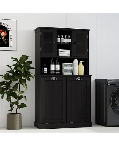 Streamdale Furniture 2-Compartment Tilt-Out Laundry Basket Cabinet with Shelves