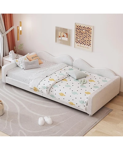 Streamdale Twin size Upholstered Daybed, Sherpa Fabric Sofabed with Cloud-Shaped Backrest, No Box-spring Needed, Pink