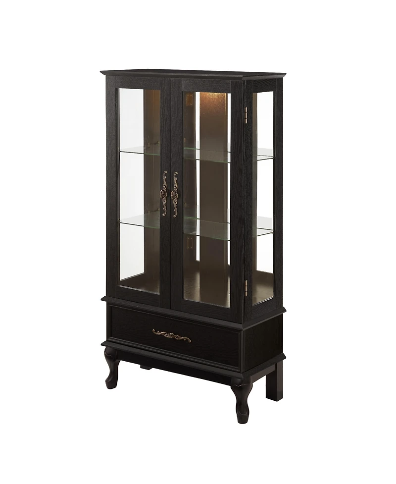 Streamdale Furniture Lighted Curio Cabinet with Glass Doors, Led Lights, Black Finish