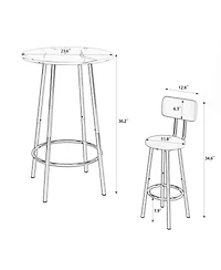 Streamdale Furniture + 3-Piece Set + Wood/Metal + Round Bar Table with 2 Stools + Bar Table Set