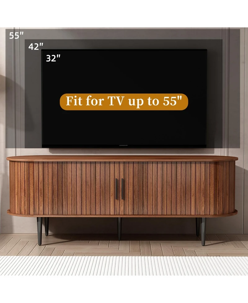 Streamdale Furniture 55" Modern Tv Stand with Sliding Door & Storage - Walnut